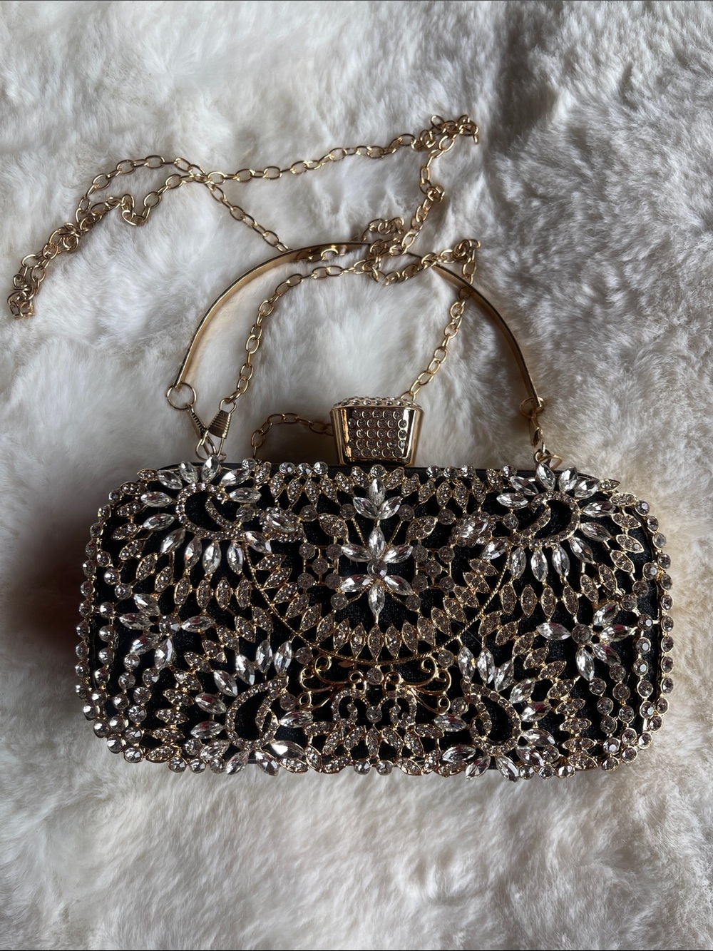 Elegant Black Rhinestone Evening Clutch Bag by